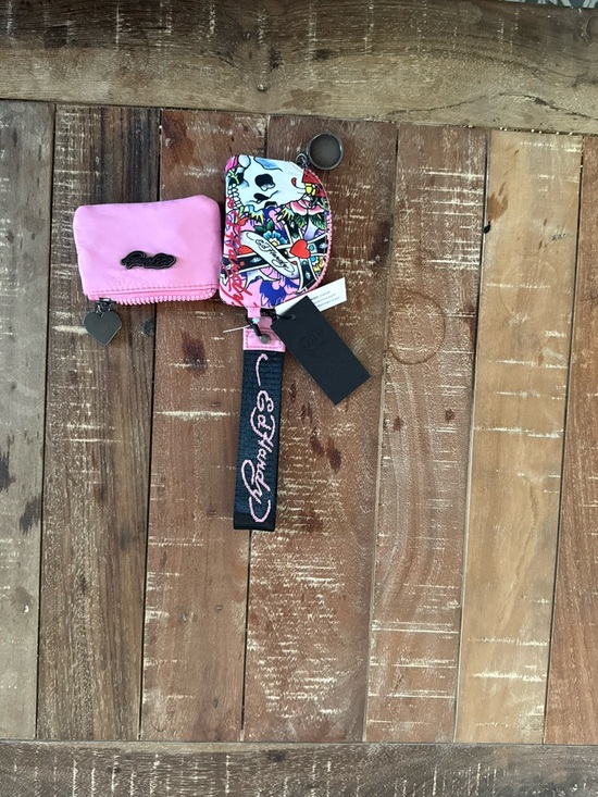 Ed Hardy Handbags - Ed Hardy Pink Multi-Print Keyring Pouch with Matching Wallet